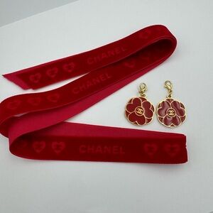 Chanel Valentines Red Flower Charm w/Ribbon